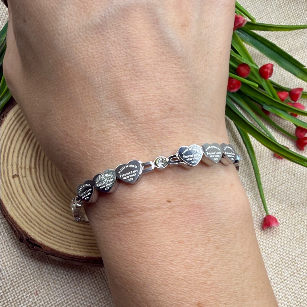 Steel Silver Heart Charm Bracelet